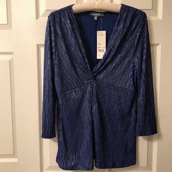 NY Collection V Neck Navy Blue Sparkle Top Size XL - Picture 1 of 8